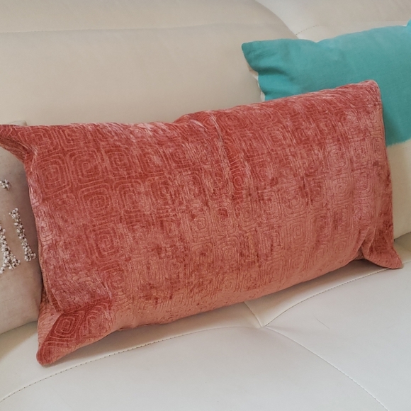 Salmon Velveteen Lumbar Throw Pillow, Geometric - Picture 2 of 8